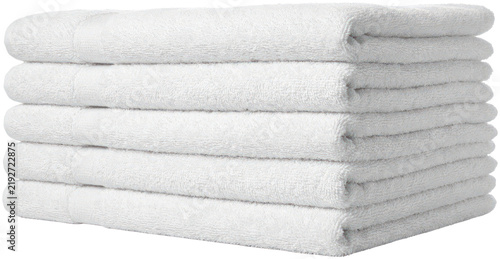 Cuadro en lienzo Neat stack of white folded cotton bathroom towels.