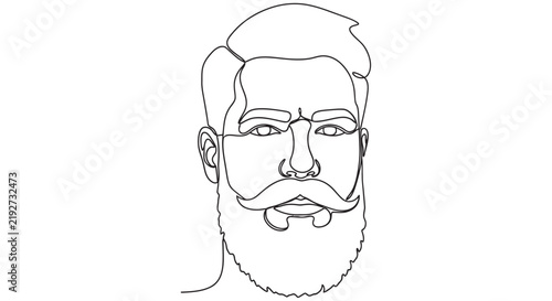 Foto Line drawing of a bearded man s face with mustache minimalist style on white bac