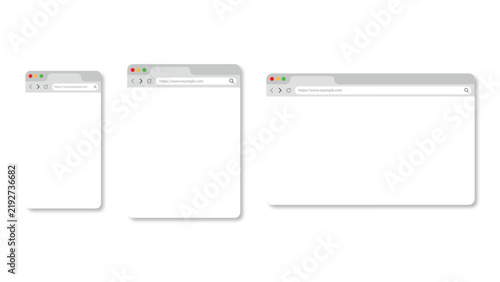 Set of three different sizes of web browser window frames