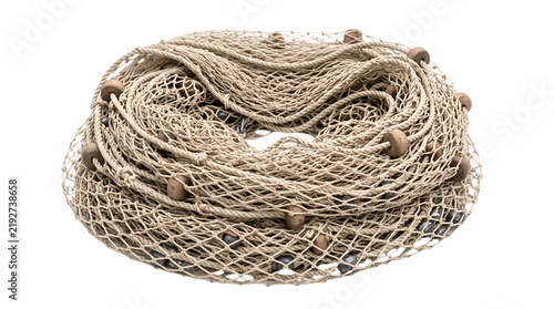 Coiled fishing net isolated on a transparent background