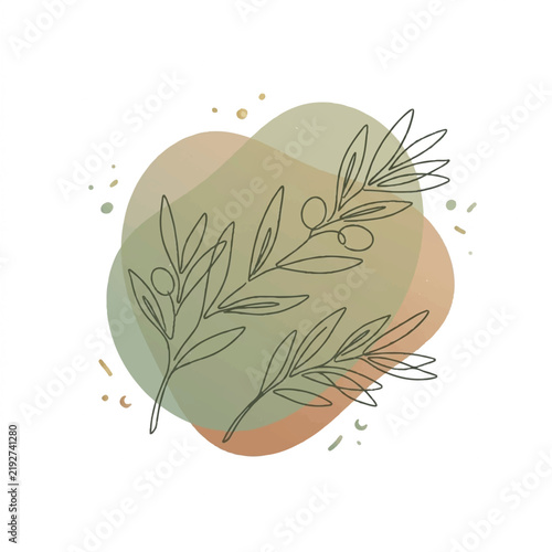 Elegant Minimalist Botanical Illustration of Leaves Overlapping Abstract Organic Color Blobs