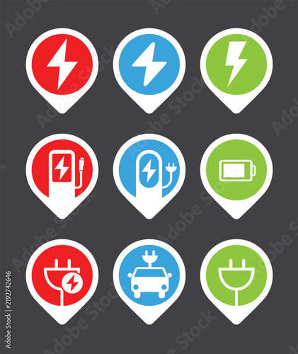 EV charging station icon set 001