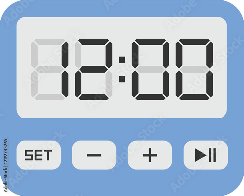 Foto Blue digital kitchen timer and stopwatch icon with control buttons SET, minus, plus, play