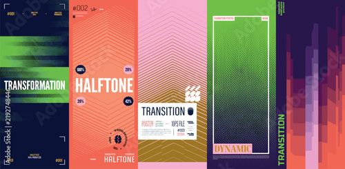 Abstract geometric vector swiss art bundle with sharp kinetic shift grid and brutalist halftone ornament, Geometric distortion patterns with linear gradient transition effect, Mix colorful poster 3