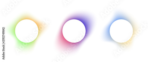 Three colorful gradient circles with blue, purple, and orange tones on a white background.
