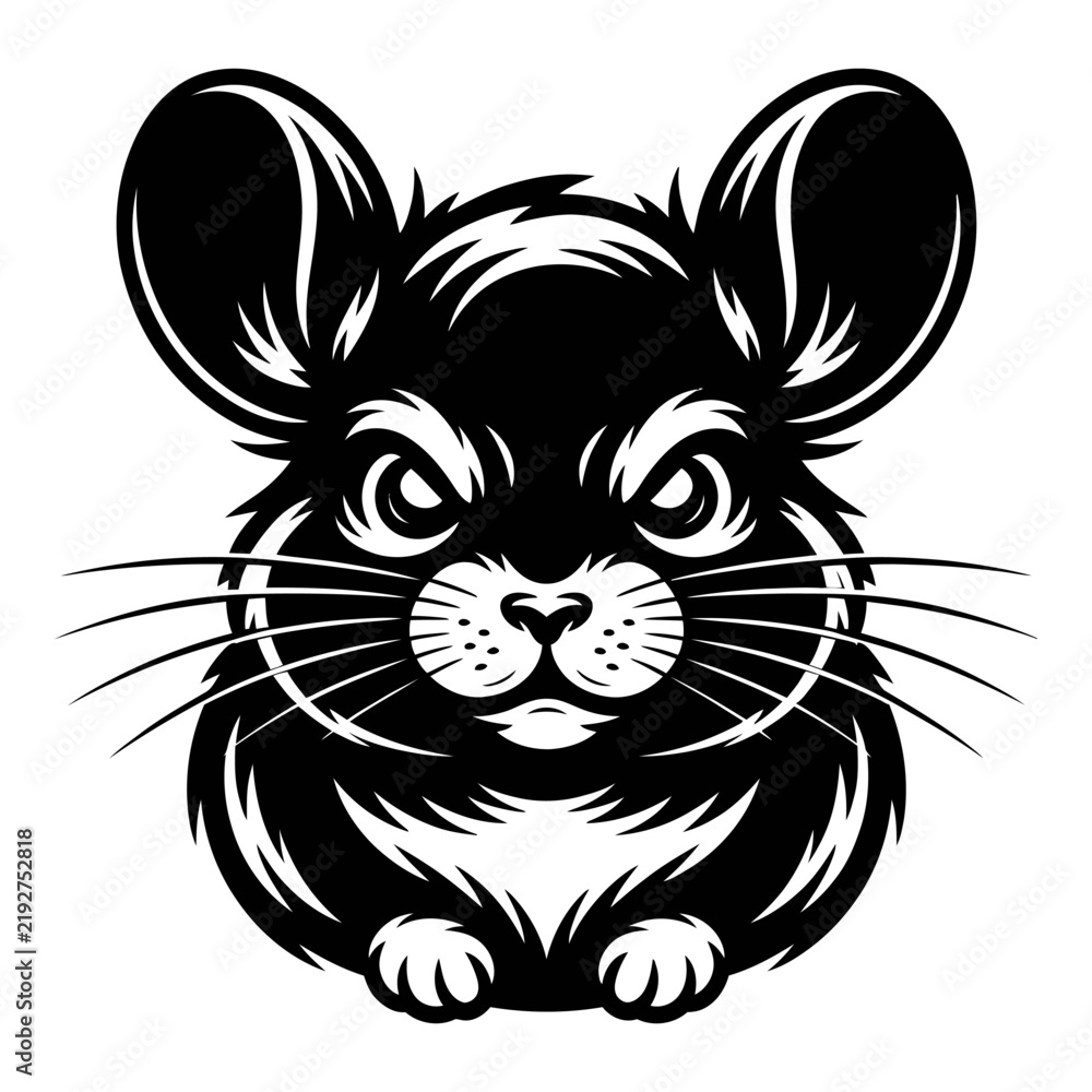 Fototapeta premium Detailed hamster head illustration features a striking black silhouette