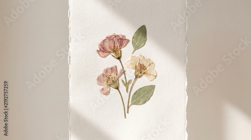 Pressed flower botanical illustration on handmade paper