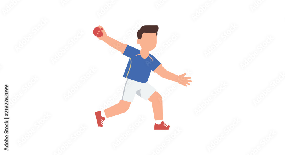 Fototapeta premium A cricket player prepares to bowl in a flat vector illustration