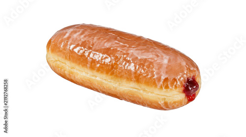 Glazed Long John Donut with Red Jam Filling Isolated
