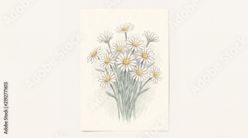 Hand drawn botanical sketch of a daisy flower bouquet