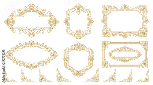 Set of vintage gold baroque frames and decorative corners