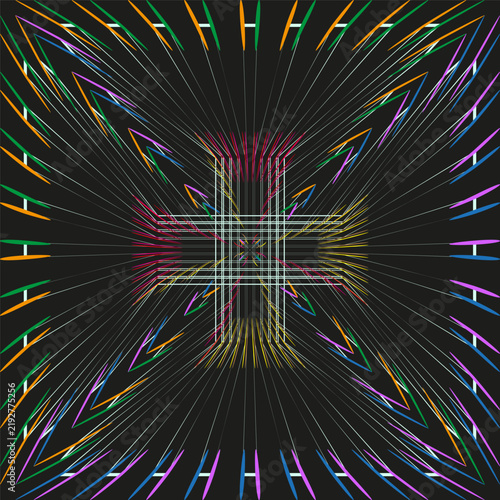 Laser neon grid vector shape features colorful perspective tunnel. It represents creative abstract light.