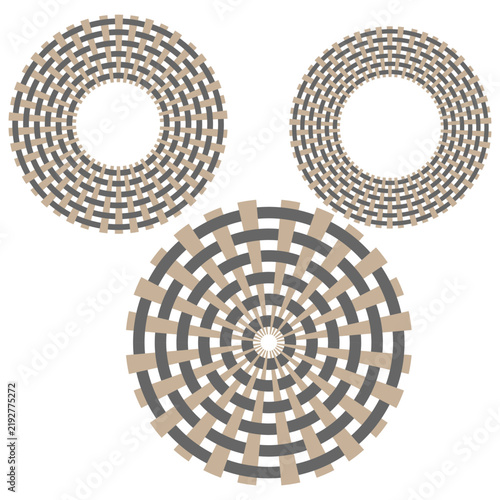 Abstract geometric woven circular ring collection with grey vector element