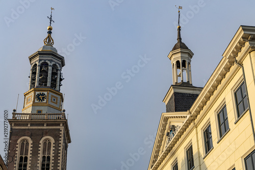 View of the historic church tower and the town hall in Kampen, Overijssel, Netherlands.