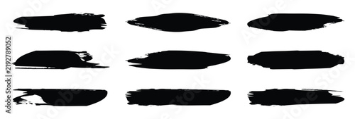 Dry paint stains brush stroke. Black grunge brush stroke set. Rough ink paint banners and censorship bars for redacted text. Vector texture labels.