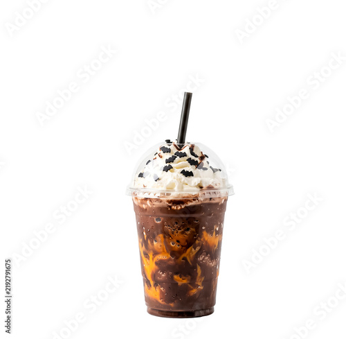 Close-Up Dark Mocha Blood Orange Frappe with Whipped Cream
