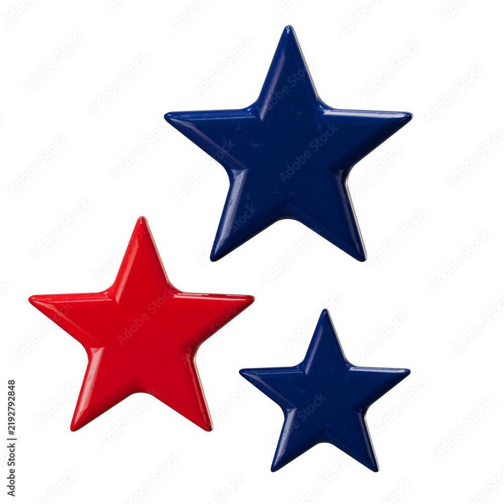 Obraz premium 3D Glossy Red and Blue Stars for American Holidays Decoration