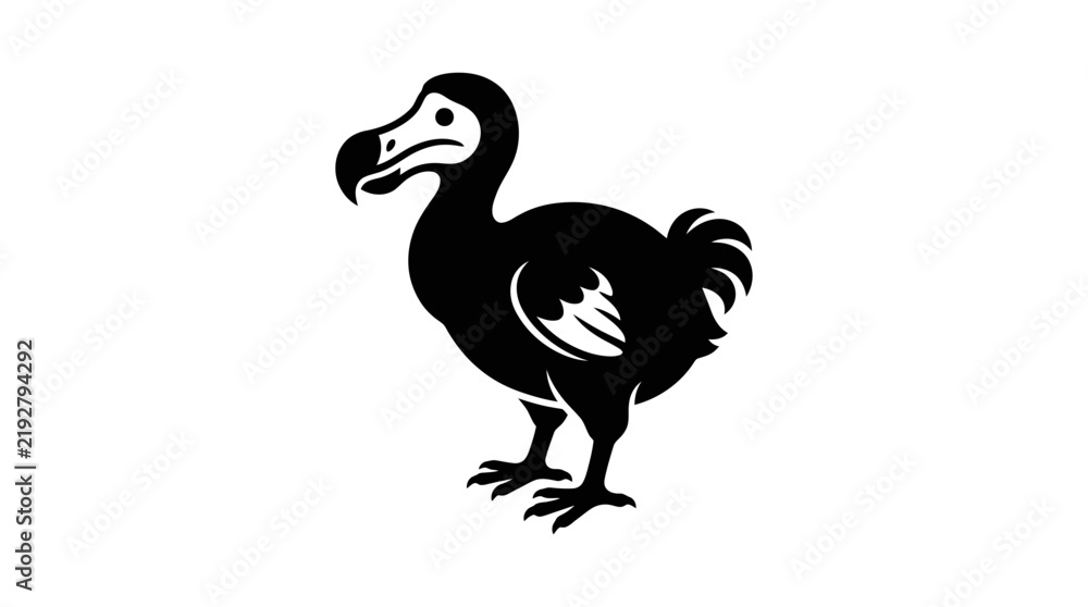 Fototapeta premium Black silhouette of an extinct dodo bird on a white background