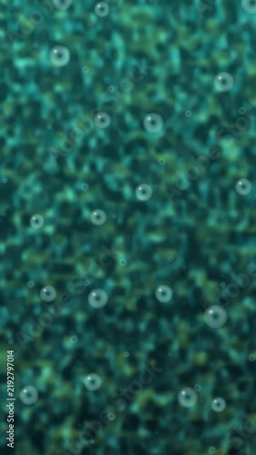 Bubbles rising in abstract turquoise background. 2d animation