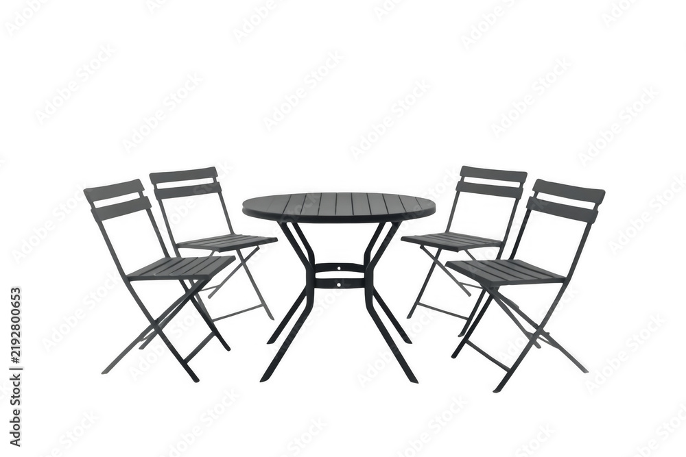 Obraz premium Black Metal Bistro Table with Four Folding Chairs