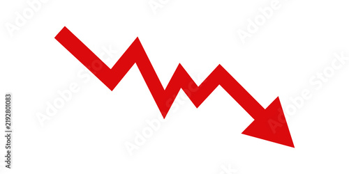 Cuadro en lienzo Red falling business trend arrow icon isolated on transparent background