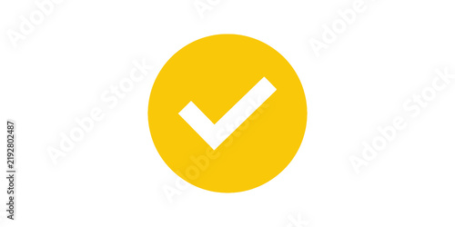 Obraz na plátně Yellow check mark symbol in circle for approval or success.