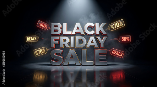 Black Friday sale banner with discount tags and spotlight effect for retail promotions PNG, 4K, HD Image