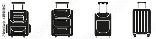 Suitcase icon vector set. Travel luggage illustration sign collection. Baggage symbol. Travel equipment logo or mark.