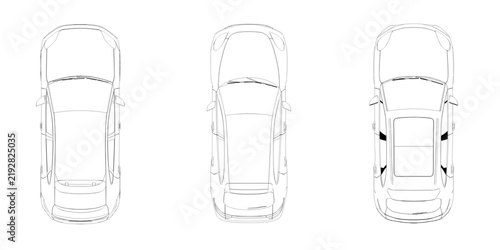 car outline drawing, sketch, contour image, top view