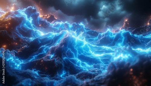 Electric blue ocean waves glowing with cinematic energy