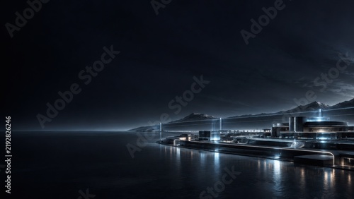 Futuristic AI sovereignty landscape with encapsulated horizon and governed digital campus, symbolizing sovereign infrastructure, trusted control and data sovereignty.