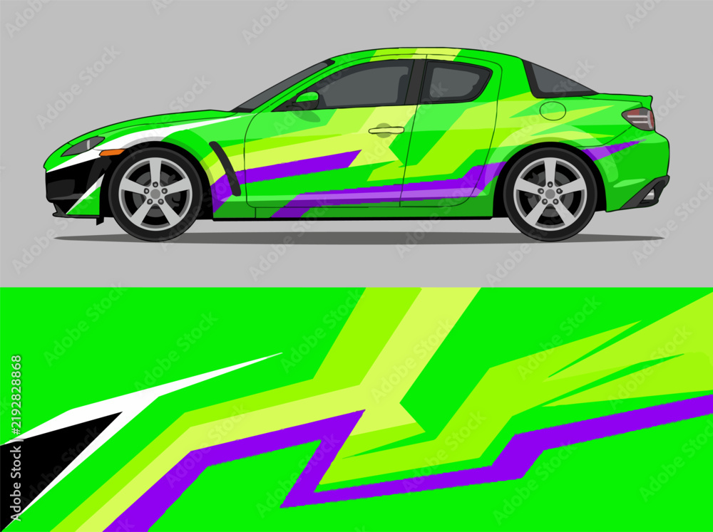 Fototapeta premium Vibrant Green Sports Car with Dynamic Racing Graphics.