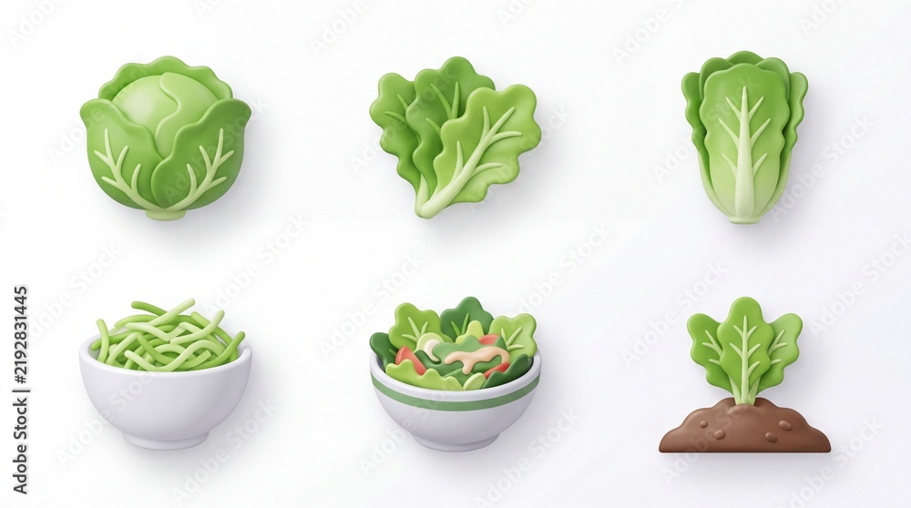 Obraz premium Fresh Lettuce and Salad Vegetables in Bowls and Planting Scene