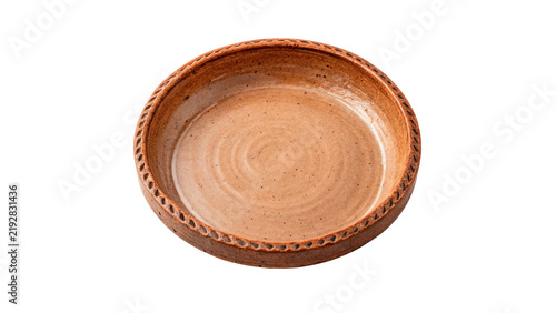 Foto Empty rustic round brown clay ceramic plate bowl isolated on transparent background