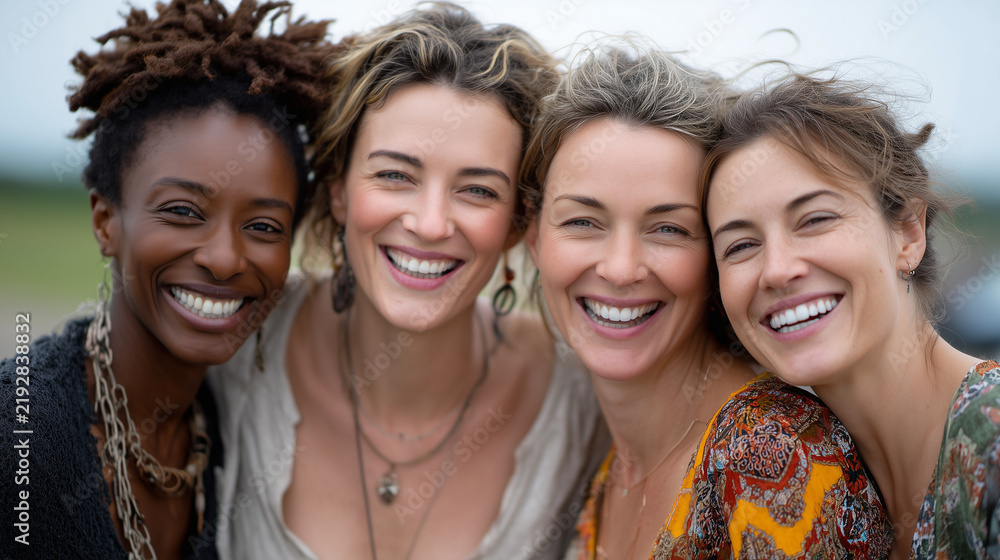 Fototapeta premium Candid Explosive Laughter Among Diverse Friends Outdoors in Bright Daylight — Authentic Joyful Group Connection