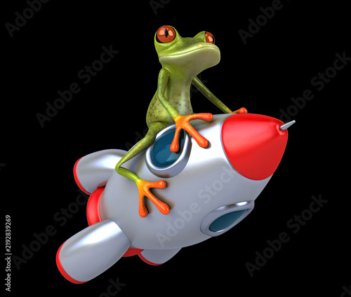 Fun 3D cartoon frog on a rocket