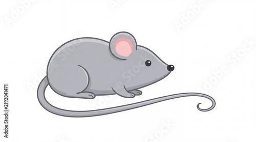 Cute grey cartoon mouse illustration featuring simple outlines and flat colors isolated on white background
