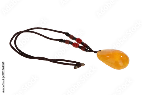 Картината върху платно Handcrafted Amber Pendant Necklace with Teardrop Stone and Decorative Beads