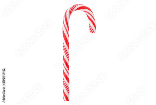 Traditional peppermint candy cane with red and white stripes