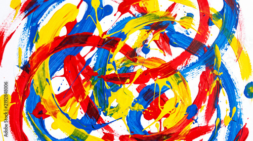 Abstract Chaos: A vibrant explosion of primary colors - red, yellow, and blue - creates a dynamic and energetic abstract composition, full of swirling lines and splatters.