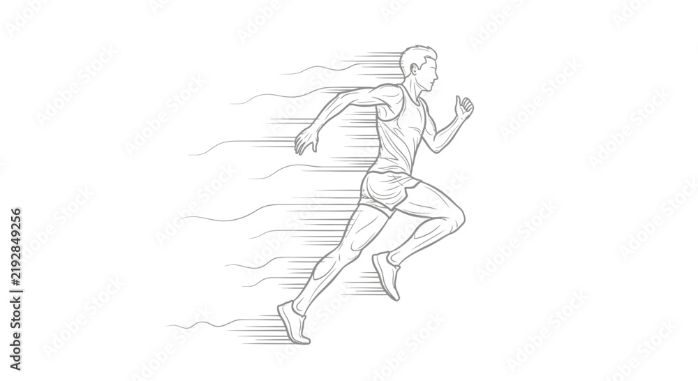 Fototapeta premium Dynamic Sketch of a Male Runner Sprinting with Motion Lines