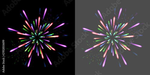 Colorful pyrotechnics show. Realistic fireworks celebration isolated vector illustration. Beautiful light performance in night sky.