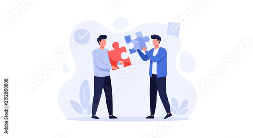 Teamwork and Collaboration: Two people assembling puzzle pieces, symbolizing problem-solving and strategy