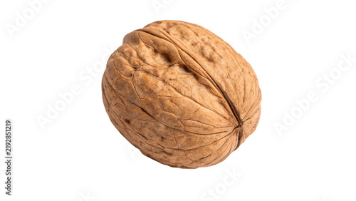 Whole natural raw walnut nut in shell kernel isolated on transparent background.