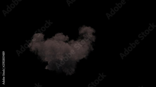 Ground Explosion in Yellow and Orange Bubbly Flames and Dense Grey Smoke with slow dissipation on a black background