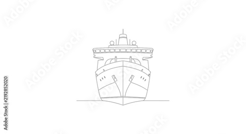 Front View Line Drawing of a Modern Cargo Ship
