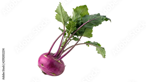 Quadro su tela Fresh organic purple kohlrabi cabbage turnip root vegetable isolated on transparent background