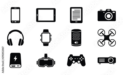 Modern Technology Icons Set, Digital Gadgets Collection, Electronic Devices Vector Graphics, Smart Devices and Accessories