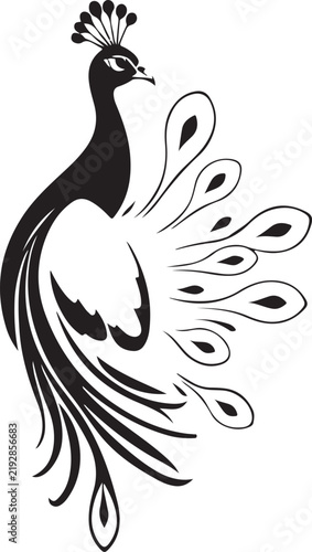 Elegant Peacock Bird Logo Vector Illustration with Ornamental Feathers, Decorative Tail and Botanical Style Design