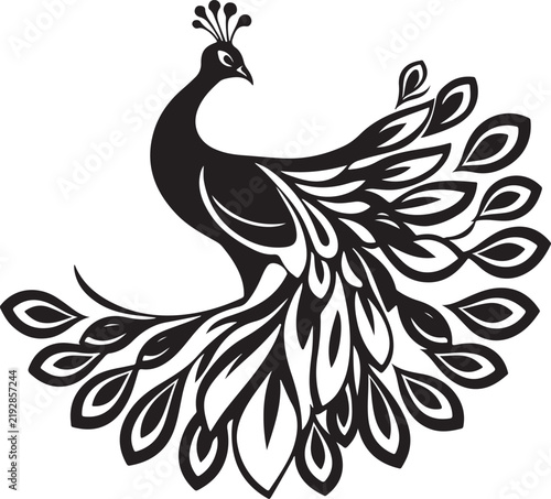 Elegant Peacock Bird Logo Vector Illustration with Ornamental Feathers, Decorative Tail and Botanical Style Design